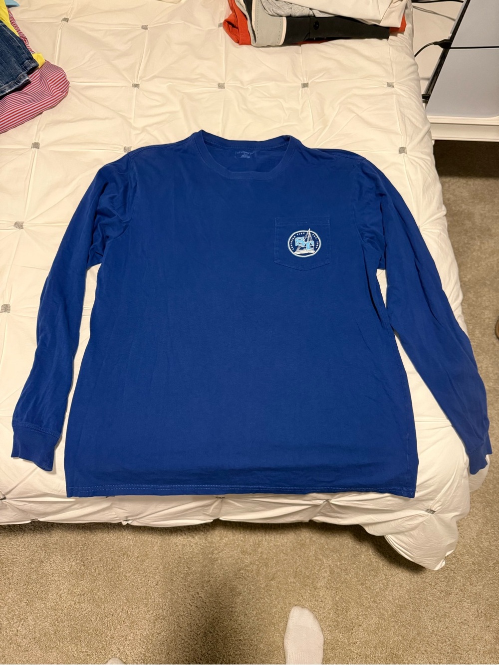 Southern Tide Long Sleeve Pocket Tee in Royal Blue with Logo